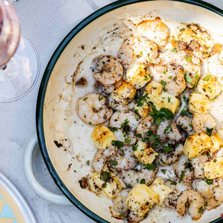 BAKED PRAWNS AND FETTA WITH PRESERVED LEMONS & SUMAC MARINADE The